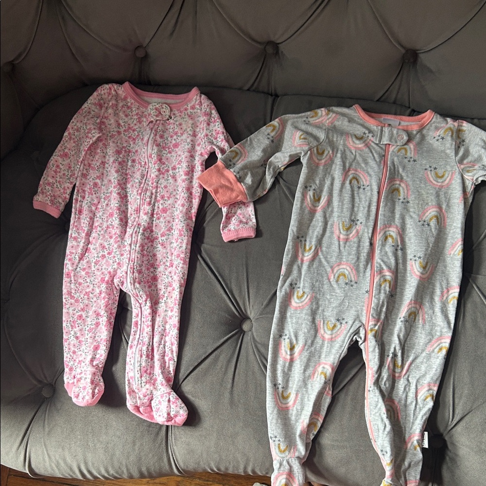 Gerber Pink Floral and Gray Rainbow Footies